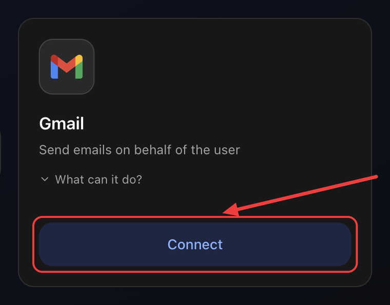 Card Gmail nella tab Integrazioni