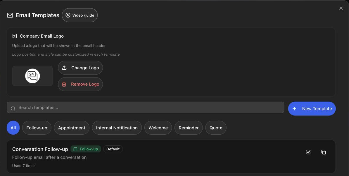 La finestra Email Templates
